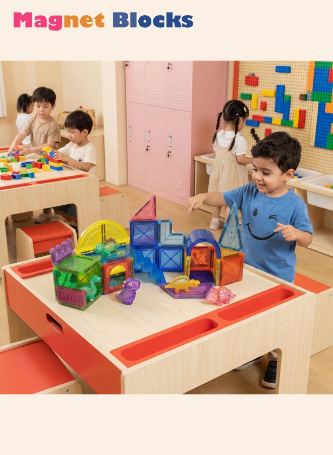 DEZHI 39Pcs Middle-Sized Magnetic Block Set, Dinosaur Theme Park, Including 5 Types Of Dinosaurs And 1 Sticker, Free Combination, DEZHI Magnetic Tiles Building Blocks for Kids, STEM Educational Kids Toys for Ages 3+ Year Old Prechool Learning. - Image 2